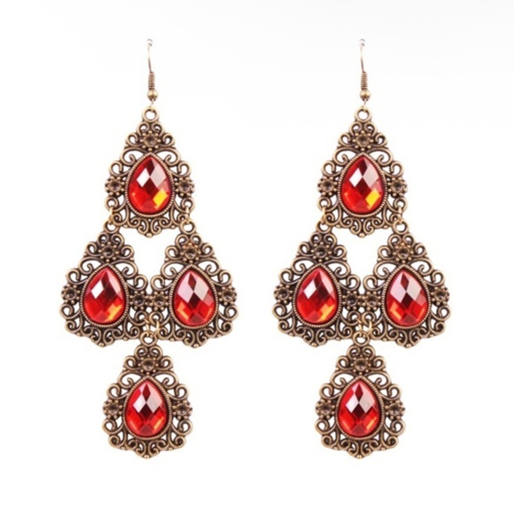 Elegant Red Chandelier Earrings